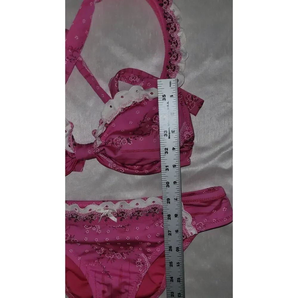 VINTAGE BESTSEY JOHNSON PINK RUFFLE CUPCAKE COWBOY BIKINI! X TOP (S) & (M) BOTTM